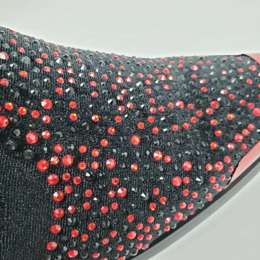 Bolano Desta Mens Sz 12 Black Red Fashion Rhinestone Slip On Dress Loafer Shoes
